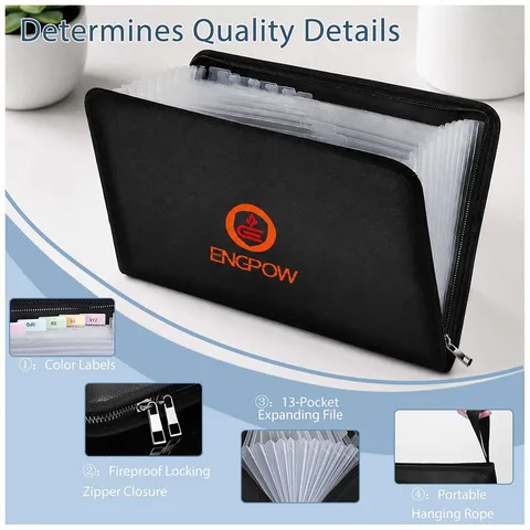 ENGPOW Fireproof Legal Size Expanding File Folder 13 Pocket Document Bag