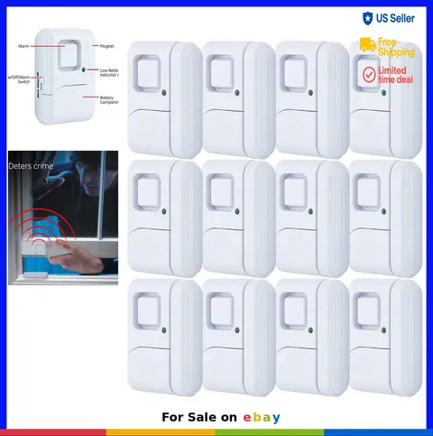 Window Door Alarm 12 Pack Magnetic Sensor 120 Decibel Battery Operated Home