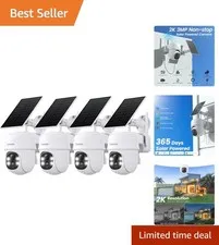 Solar/Battery-Powered 2K Night Vision Security Cameras - 360° Coverage, 4 Pack
