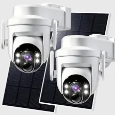 2K Solar Security Wireless Camera Outdoor, 2 Pack 2.4Ghz