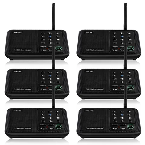 6Units Black FM Wireless Intercoms for Home House Room to Room Calling 10Channel