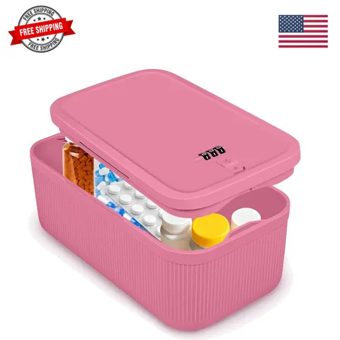 Small Lock Box, Lockable Storage Box with Combination Code for Medication Saf...
