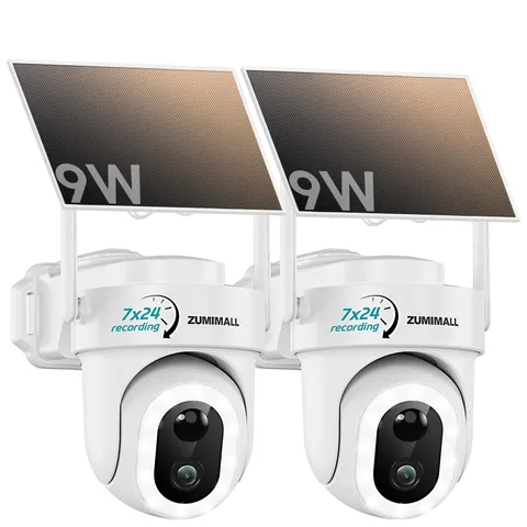 ZUMIMALL 24/7 Recording Solar Security Cameras 2-Pack, 2.4GHz WiFi-2-Pack