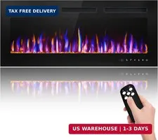 BETELNUT 40" Electric Fireplace Wall Mounted and Recessed with Remote Control, 7