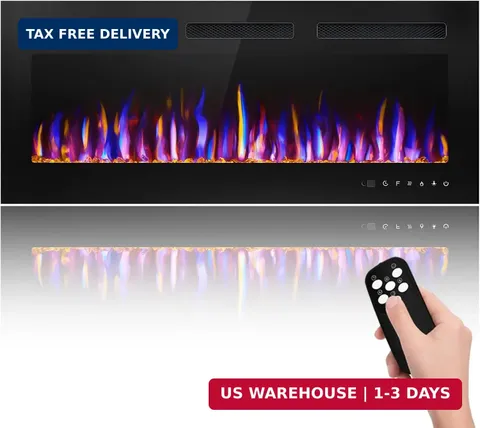 BETELNUT 40" Electric Fireplace Wall Mounted and Recessed with Remote Control, 7