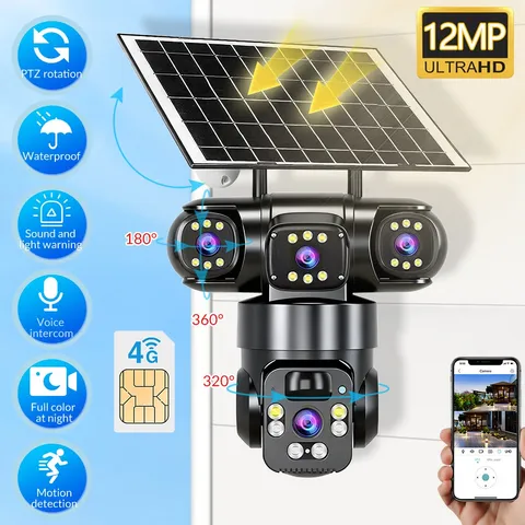 12MP Solar Battery Powered Wireless WiFi Home Security Camera System Outdoor