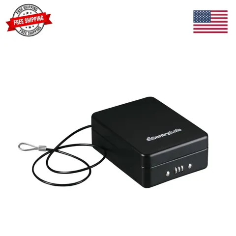 Small Safe, Black Lock Box with Combination Lock for Office or Dorm Secures M...