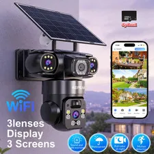 12MP HD 3-Lens Solar Camera Security Outdoor CCTV Cameras Auto Motion Tracking