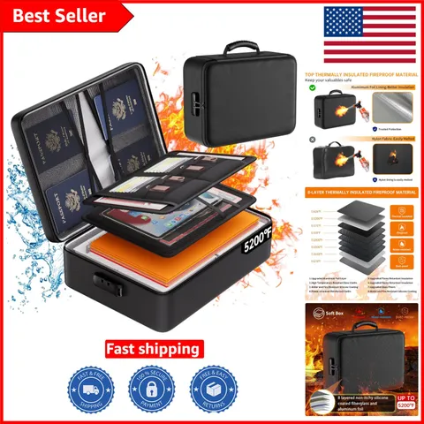 Deluxe 5200°F Fireproof File Organizer with 8 Compartments & Waterproof Zipper