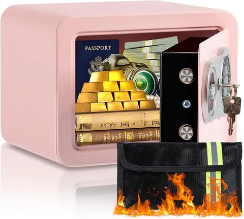 0.23 Cubic Feet Safe Box, Small Safe W/Fireproof Bag, Keys & Pass Code, Digital