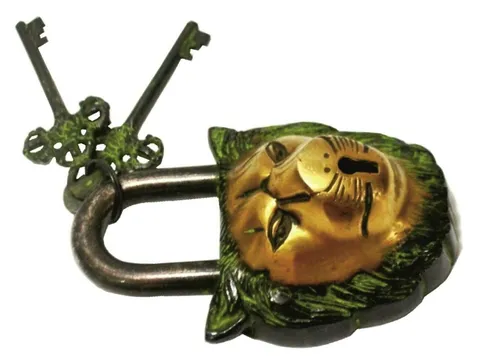 Lion Shape Antique Vintage Style Handmade Solid Brass Padlock With Working Keys