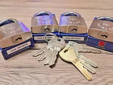 4 X RIELDA Keyed Alike Padlocks Re-programable High Security/With  8 +1 Keys