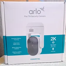 Arlo Essential Pan Tilt 2K Wi-Fi Plug-In Camera White Motion Tracking Siren