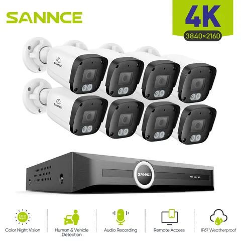 SANNCE 8CH NVR 4K Audio POE IP Security Camera System 8MP Full Color Night AI