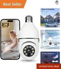 Hawkray 2K Motion Detection Camera - Wireless Light Bulb Design with Local Cloud