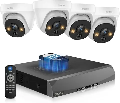 4K Ultra HD Wired Security Camera System 8CH NVR with 4 POE IP Cameras 1TB HDD