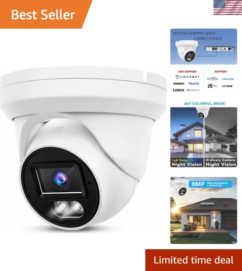 24/7 Full Color HD 4K 8MP Outdoor  Security Camera - Weatherproof & Reliable