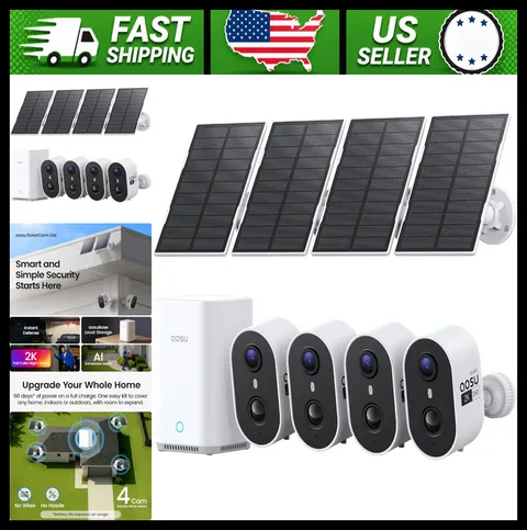 aosu Wireless Outdoor Solar Security Camera System 2K HD 4-Cam Kit
