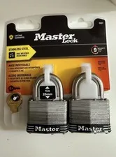 MasterLock Outdoor Padlock with Key, 2 in. Wide, 2 Pack NEW Stainless Steel