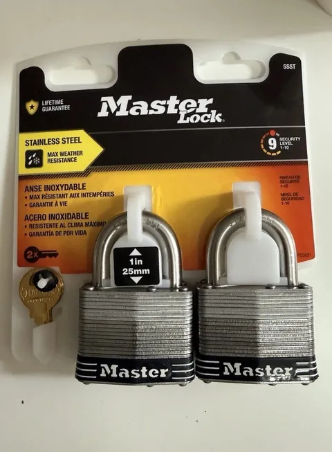 MasterLock Outdoor Padlock with Key, 2 in. Wide, 2 Pack NEW Stainless Steel