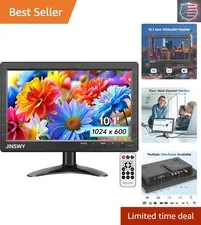 10.1" Security Monitor, 1024x600 HD Display, HDMI VGA BNC AV USB Ports, Small...