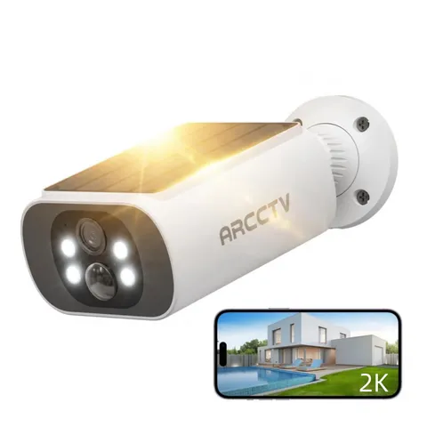 2K Solar Security Camera Wireless Outdoor, Home Surveillance Camera with Embedde