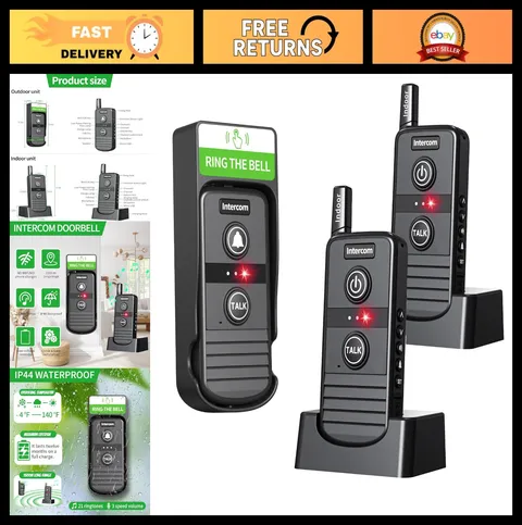 Wireless Doorbell & Intercom System, 4900ft Range, Rechargeable Battery, 3 Volum