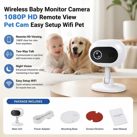 Home Security Camera 2-Way Audio Motion Alert Night Vision Fits Indoor Use 1080P