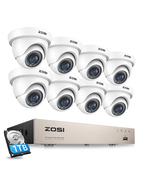 ZOSI 8CH 5MP Lite DVR 1080P Security Camera System IR Night Vision 1TB Recording