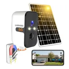 2.4/5G WiFi Cameras for Home Security with Solar Panel,Pan Rotating 180° Magn...