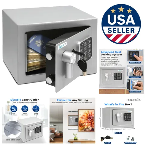 Alloy Steel 9.1'' x 6.7'' Electronic Safe Box with Dual Key Access & Security