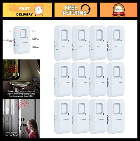 12 Pack Wireless Window & Door Alarm System with Chime - Personal Security Alert