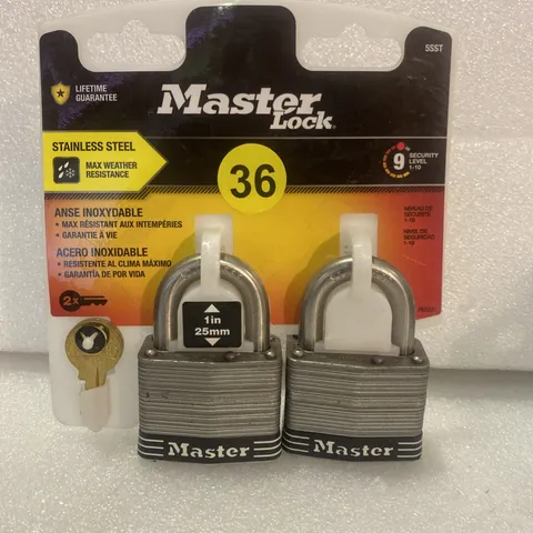 MasterLock Outdoor Padlock with Key, 1 in. Wide, 2 Pack NEW Stainless Steel