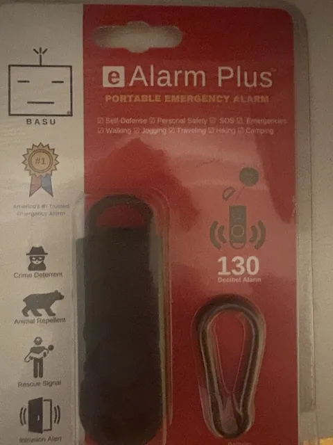 BASU eAlarm Plus 130 dB Personal Alarm Black Keyring Lightweight Battery-Powered
