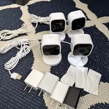 Quantity 4 Blink Mini Indoor Plug-In HD Smart Security Camera + Mounts Chargers