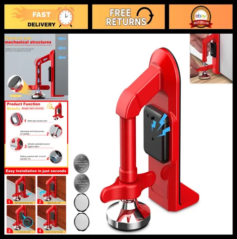 Portable 80dB Alarm Door Stopper Anti-Theft Security Device Red