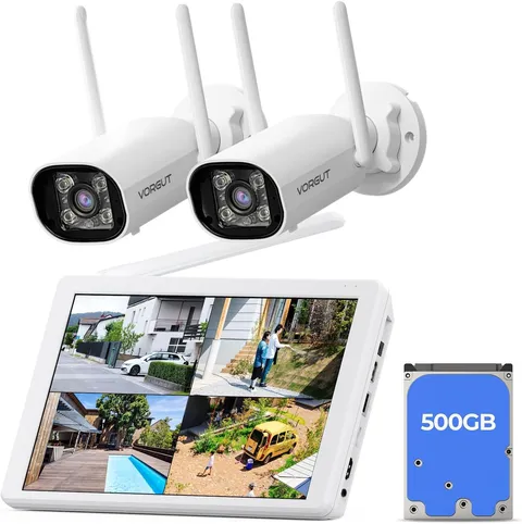 Wireless Security Camera System with 10" LCD Monitor, 2PCS 3MP Bullet Outdoor Ca