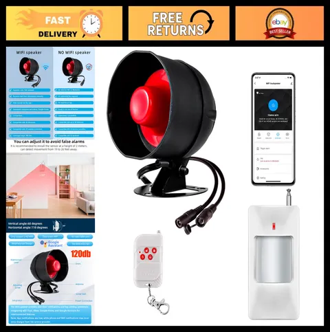 120dB WiFi Home Security Alarm System with Motion Sensor & Remote Control - Shed