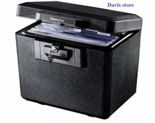 Black Fireproof Document Box with Key Lock Safe Secures Files and Documents 1170