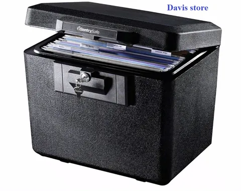 Black Fireproof Document Box with Key Lock Safe Secures Files and Documents 1170