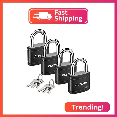 Puroma 4 Keyed Padlock with 6 Keys 7/8" School Locker Lock Gate 40mm Black