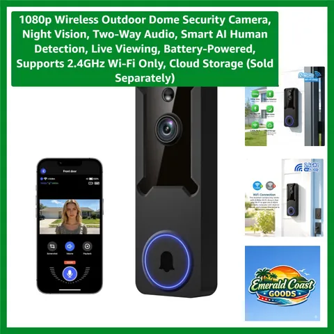 Battery-Powered 1080p Wireless Dome Security Camera with AI Human Detection