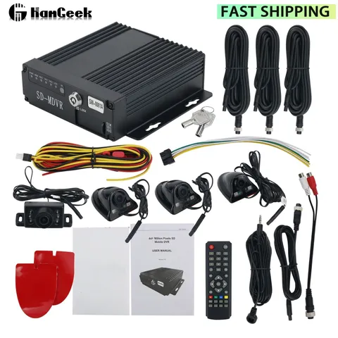 4CH Vehicle Car Mobile DVR Security Video Recorder SD 4 CCD Camera Cable Remote