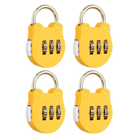 Combination Padlock (Small, Yellow)(4 Pcs),Cat Shackle Code Locks