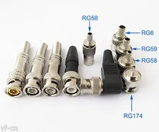 10pcs BNC Male Female Solder/Solderless Connectors for RG58 RG59 RG6 RG174 cable