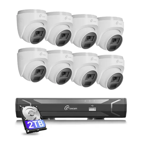Loocam 2.5K PoE Security IP Camera System 2TB, Two-Way Audio, Person Detection