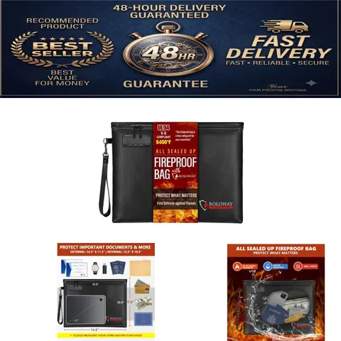 ROLOWAY Fireproof Document Bag with Lock - 6400°F Fire Safe Money Pouch