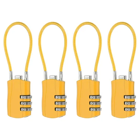 4 Pcs 3 Digit Luggage Cable Combination Lock with 5" Long Cable, Yellow