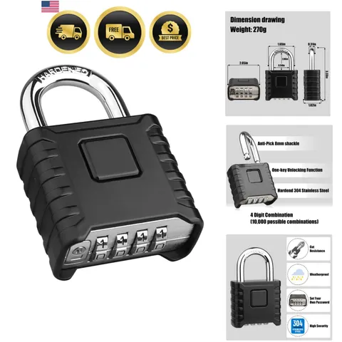 Heavy Duty Combination Padlock, Large Outdoor Padlock [One-Touch Unlocking] H...