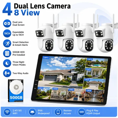 2MP+2MP Dual Lens Wireless Security Camera with Monitor Motion Detection 2.4G/5G